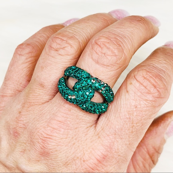 Swarovski Crystal Green/Teal Infiniti Ring Size 8